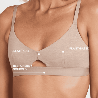 Keyhole hemp bra Net Positive beige breathable plant-based comfort on Tampa Home & Garden Store