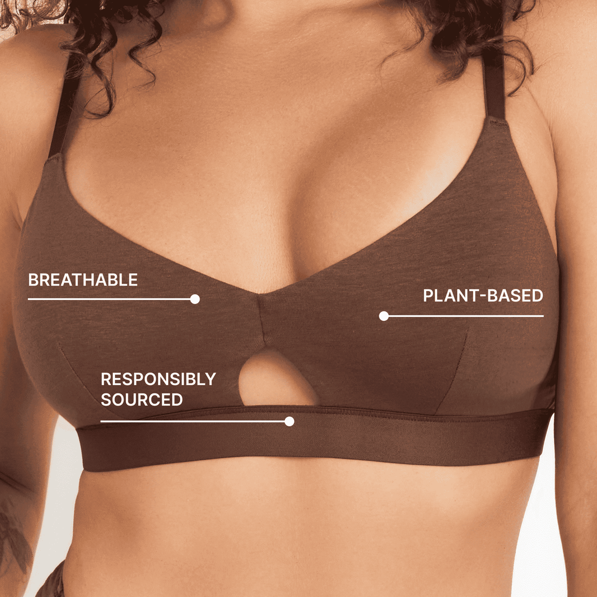 Keyhole hemp bra by Net Positive in brown, plant-based, breathable on Tampa Home & Garden Store