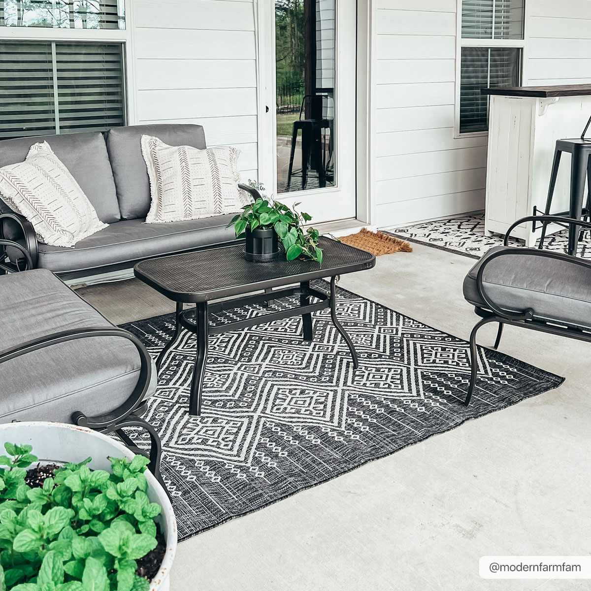 Frankville Black&White All Over Outdoor Rug with black white geometric pattern by Boutique Rugs on Tampa Home & Garden Store
