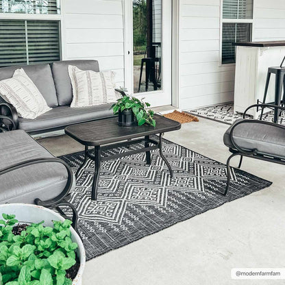 Frankville Black&White All Over Outdoor Rug with black white geometric pattern by Boutique Rugs on Tampa Home & Garden Store