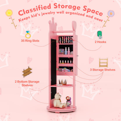 Free-Standing Full Length Mirror Kids Jewelry Armoire Cabinet