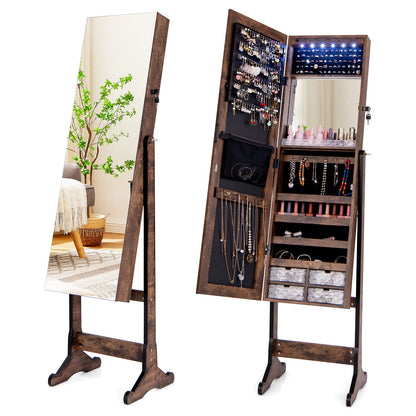Free Standing Full Length Jewelry Armoire with Lights-Black