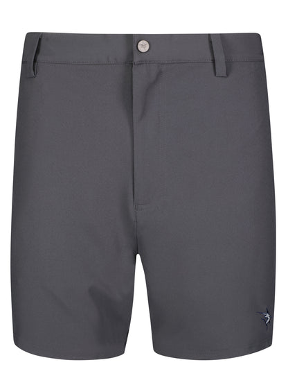 Freeport Short Effortless Performance charcoal gray shorts with belt loops and logo embroidery on leg on Tampa Home & Garden Store