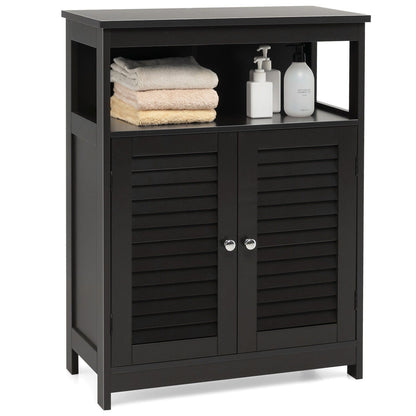 Mueble de baño de madera independiente con puerta doble persiana - Negro