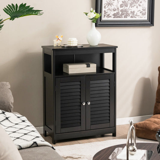 Mueble de baño de madera independiente con puerta doble persiana - Negro