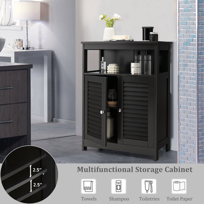 Mueble de baño de madera independiente con puerta doble persiana - Negro