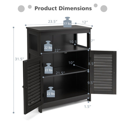 Mueble de baño de madera independiente con puerta doble persiana - Negro