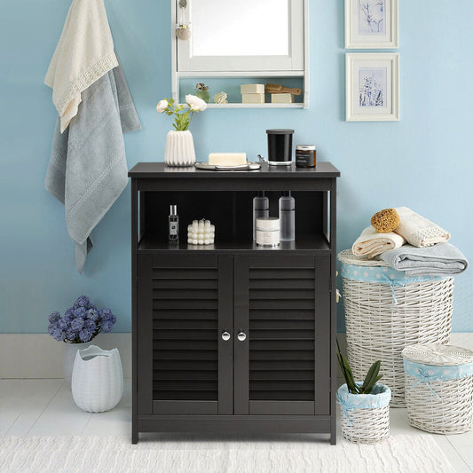 Mueble de baño de madera independiente con puerta doble persiana - Negro
