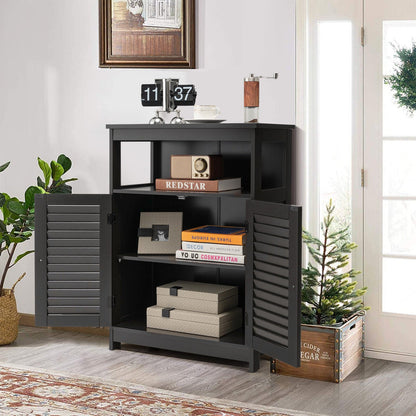 Mueble de baño de madera independiente con puerta doble persiana - Negro