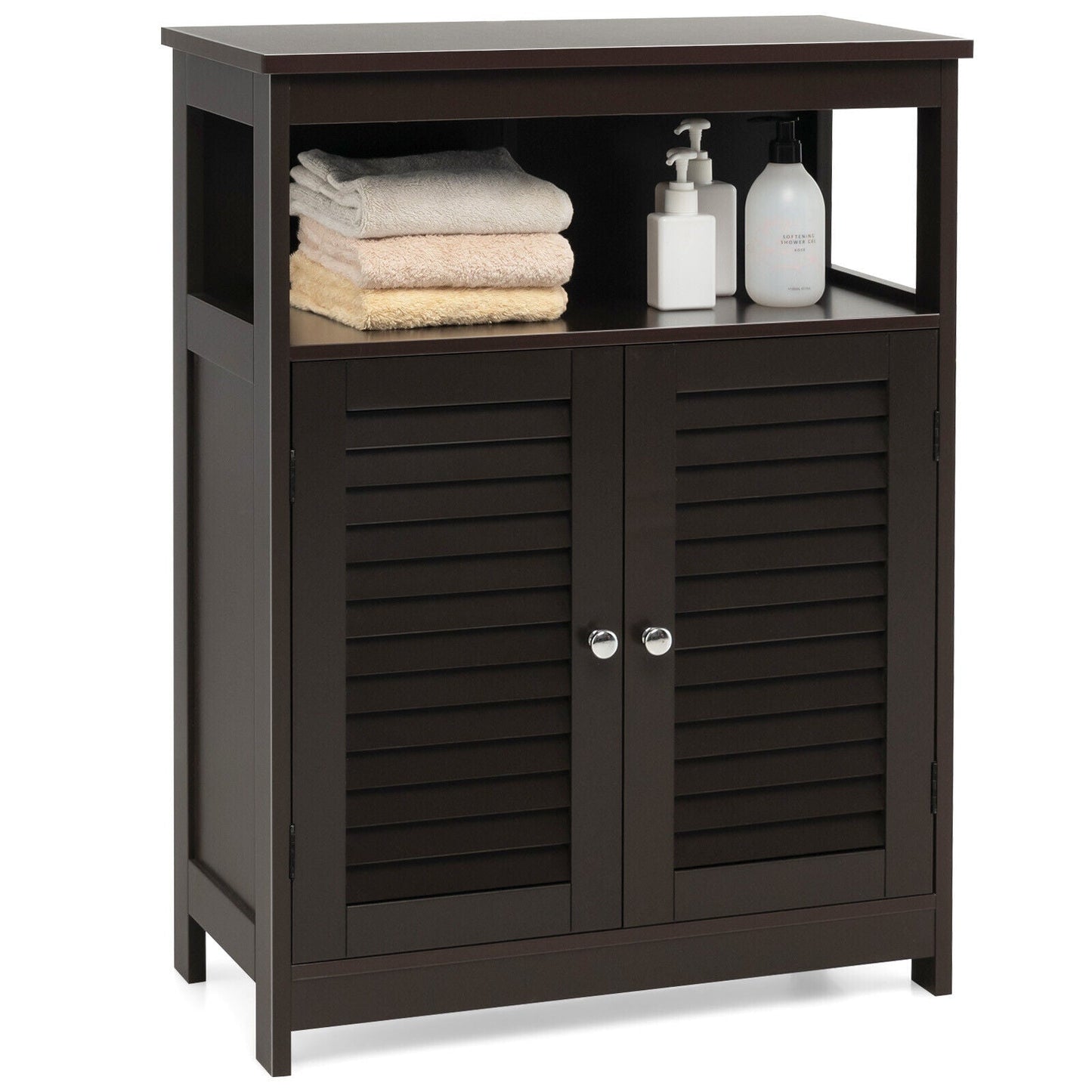 Mueble de baño de madera independiente con puerta doble persiana - Negro