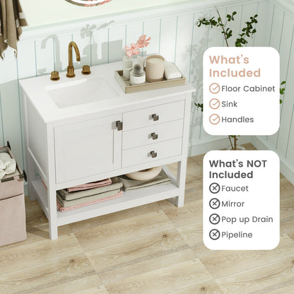 Mueble de baño independiente con lavabo y armario de almacenamiento - Blanco