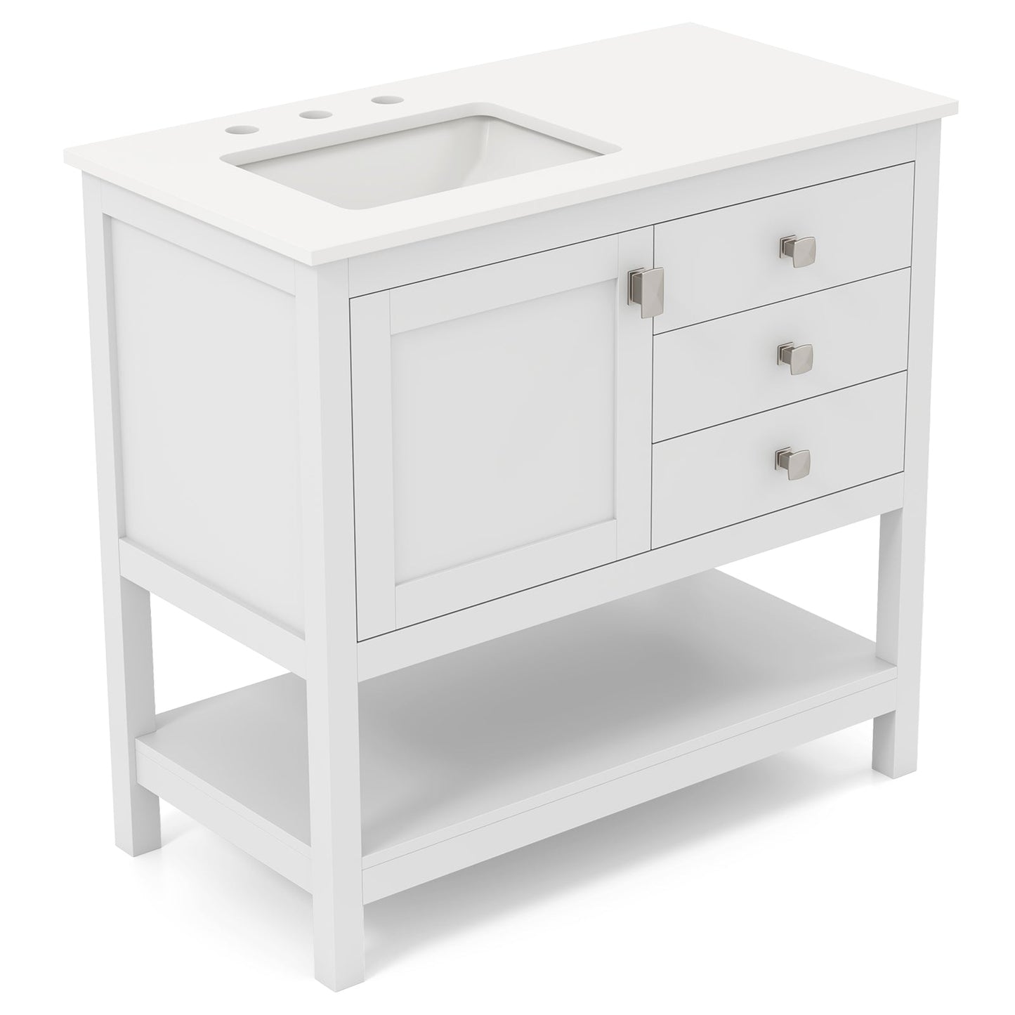 Mueble de baño independiente con lavabo y armario de almacenamiento - Blanco