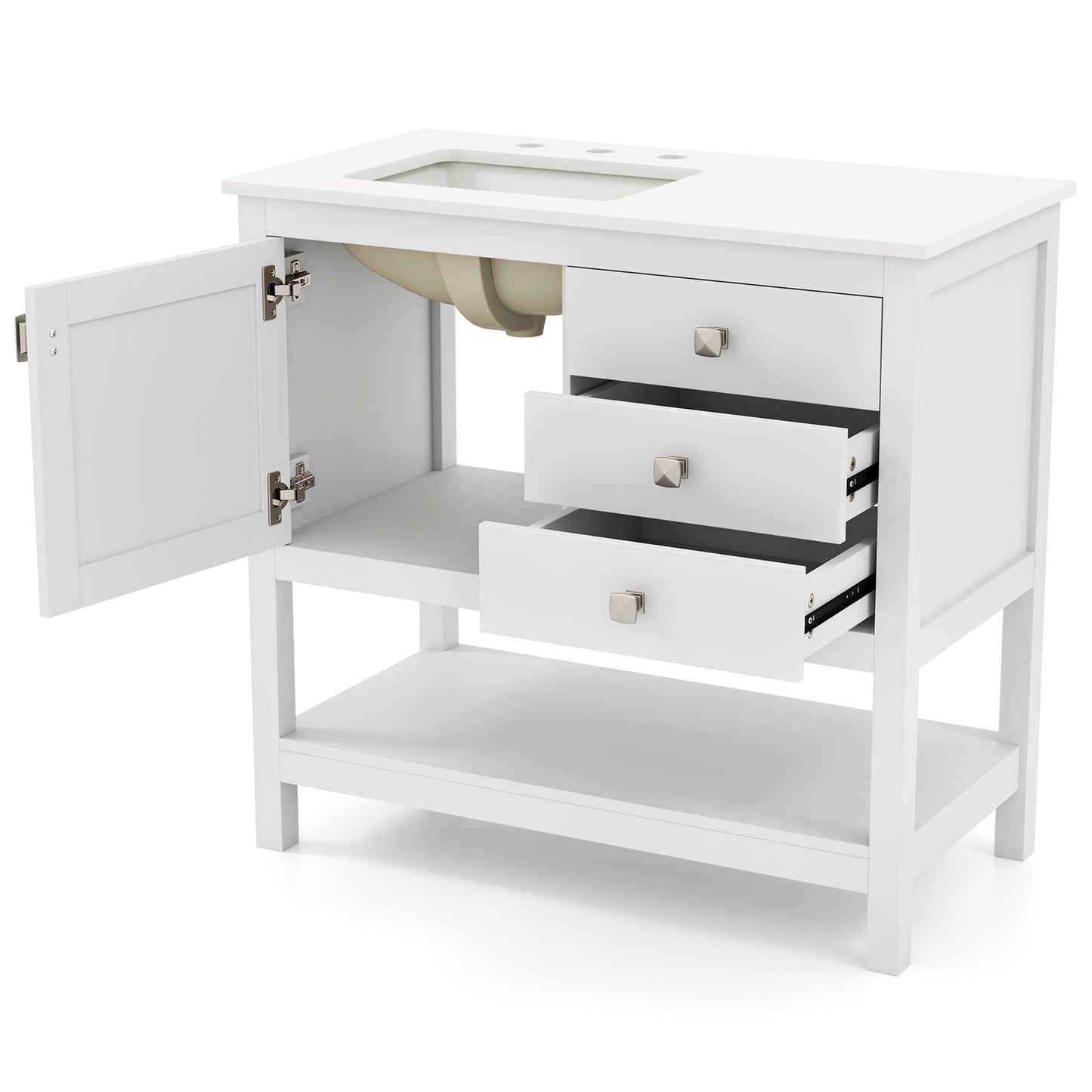 Mueble de baño independiente con lavabo y armario de almacenamiento - Blanco