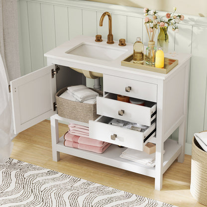 Mueble de baño independiente con lavabo y armario de almacenamiento - Blanco