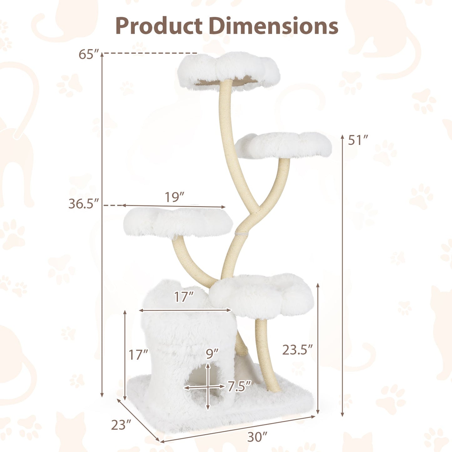 Freestanding Cat Tower with four Flower-shaped Platforms and Sisal Scratching Posts