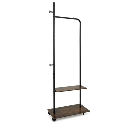 Freestanding Clothes Rack with Wheels and Shelves