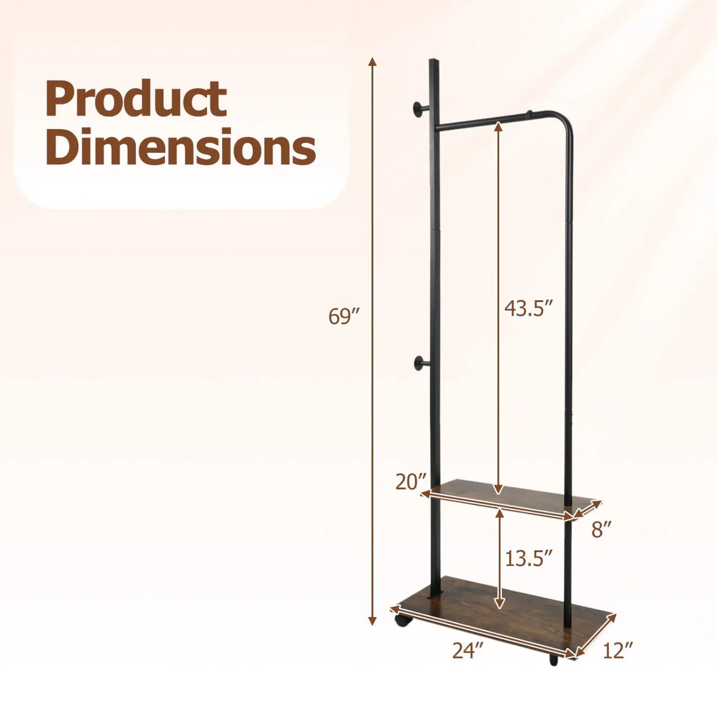 Freestanding Clothes Rack with Wheels and Shelves