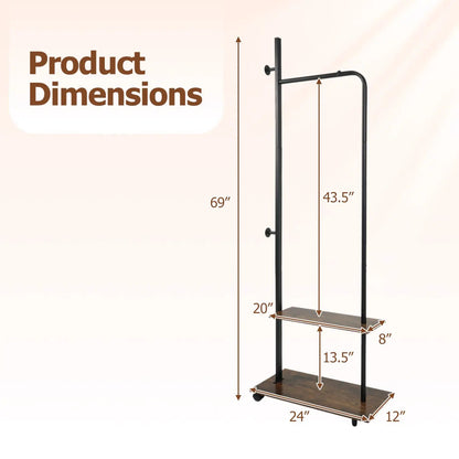 Freestanding Clothes Rack with Wheels and Shelves