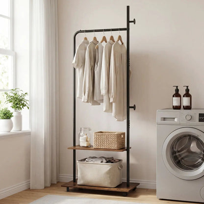 Freestanding Clothes Rack with Wheels and Shelves