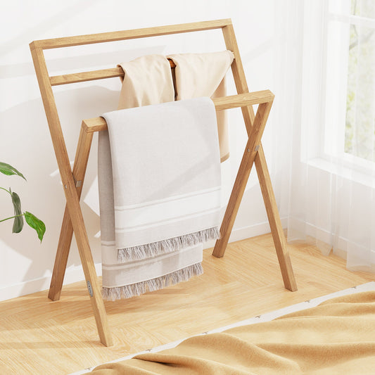 DirectDeals teak wood freestanding foldable towel rack with 3 crossbars on Tampa Home & Garden Store