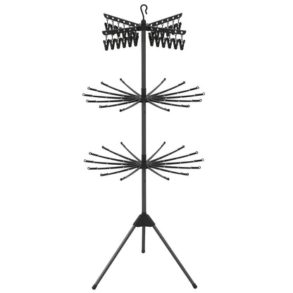 Estante de secado de ropa plegable independiente de 3 niveles con trípode y 24 clips - Negro