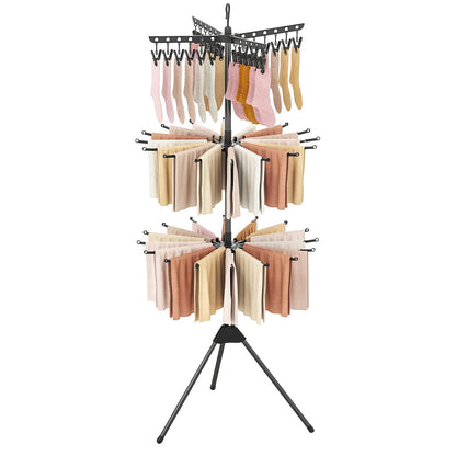 Estante de secado de ropa plegable independiente de 3 niveles con trípode y 24 clips - Negro