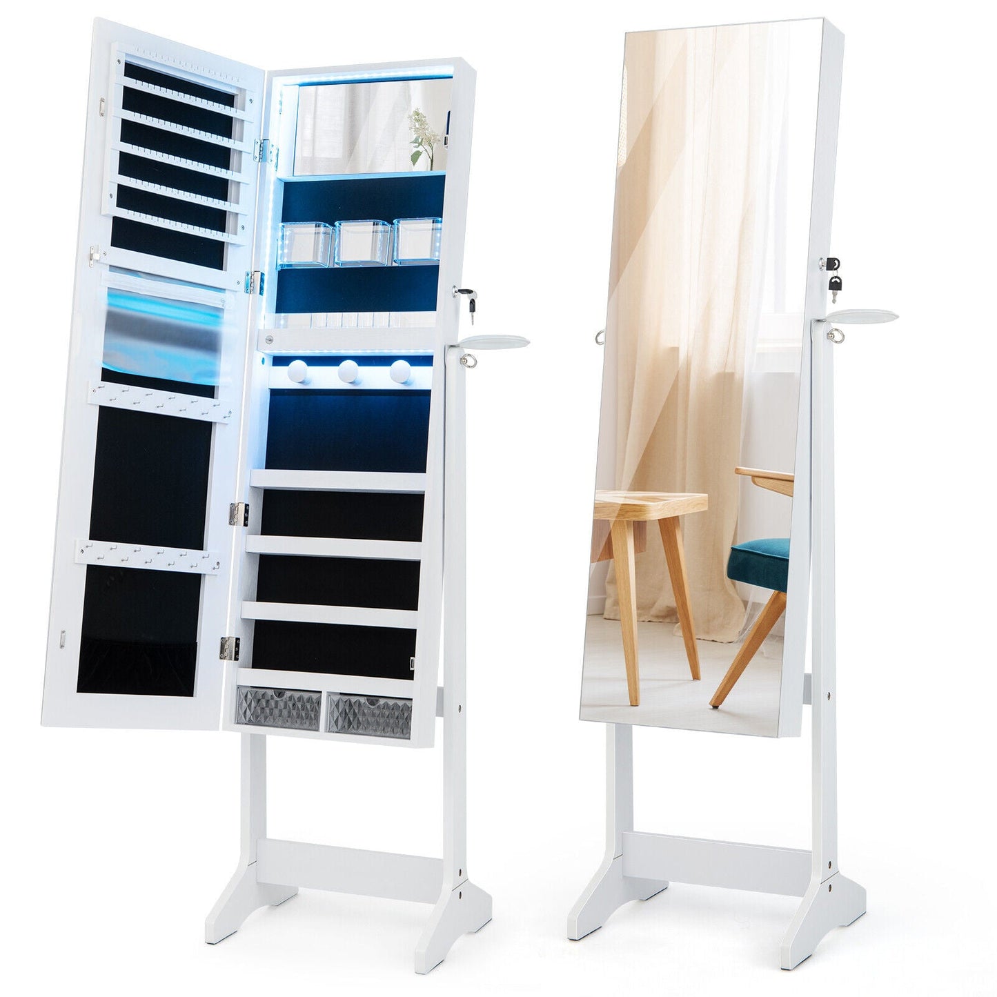 Freestanding Jewelry Cabinet with Full Length HD Mirror-Black