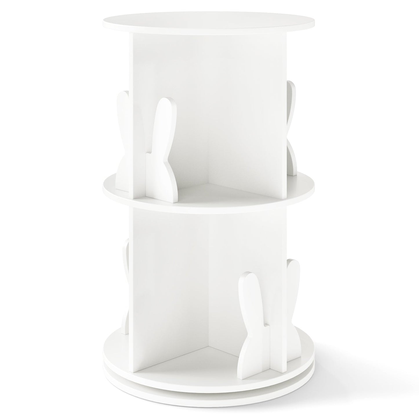 2 Tier Freestanding Kids Rotating Bookshelf Storage Rack with Bunny Baffles