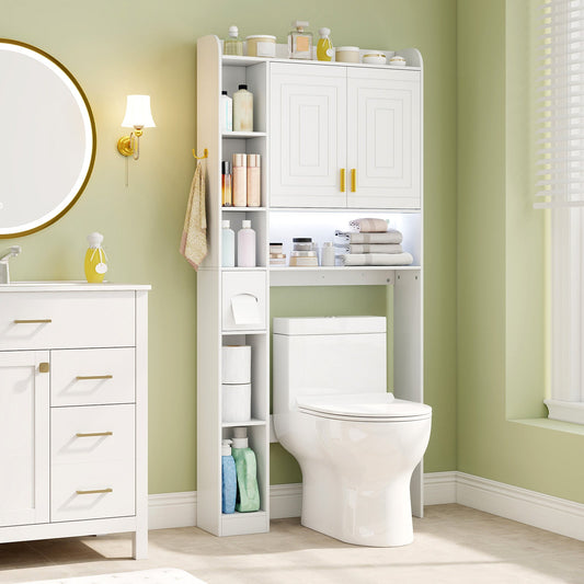 Freestanding Storage Cabinet Above Toilet with 2-Door Cabinet-White - Tampa Home & Garden Store
