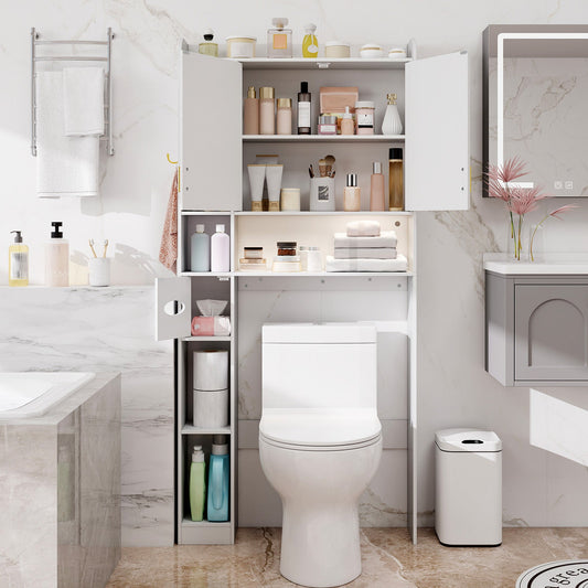 Freestanding Storage Cabinet Above Toilet with 2-Door Cabinet-White - Tampa Home & Garden Store