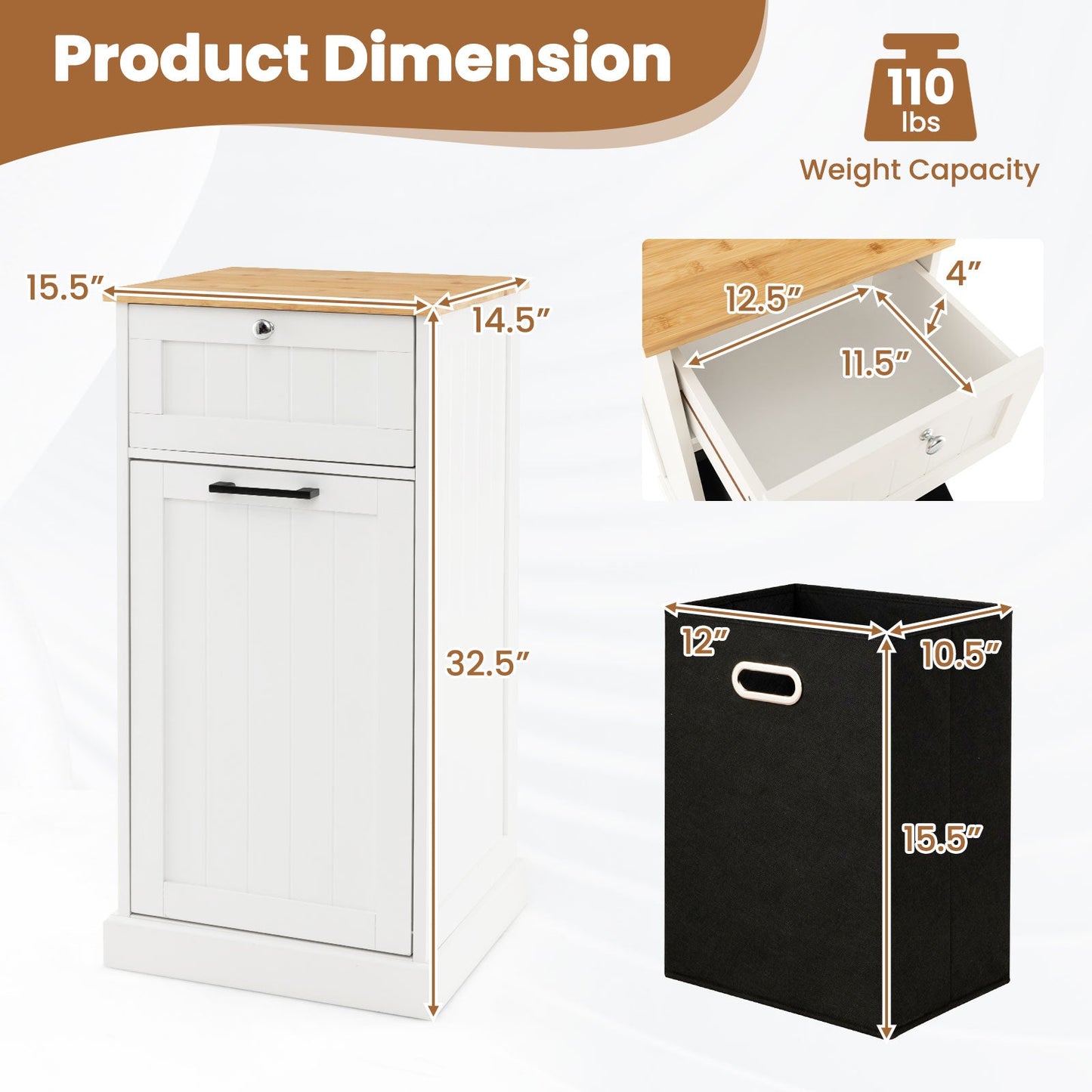 Mueble de lavandería independiente basculante con cesto - Blanco