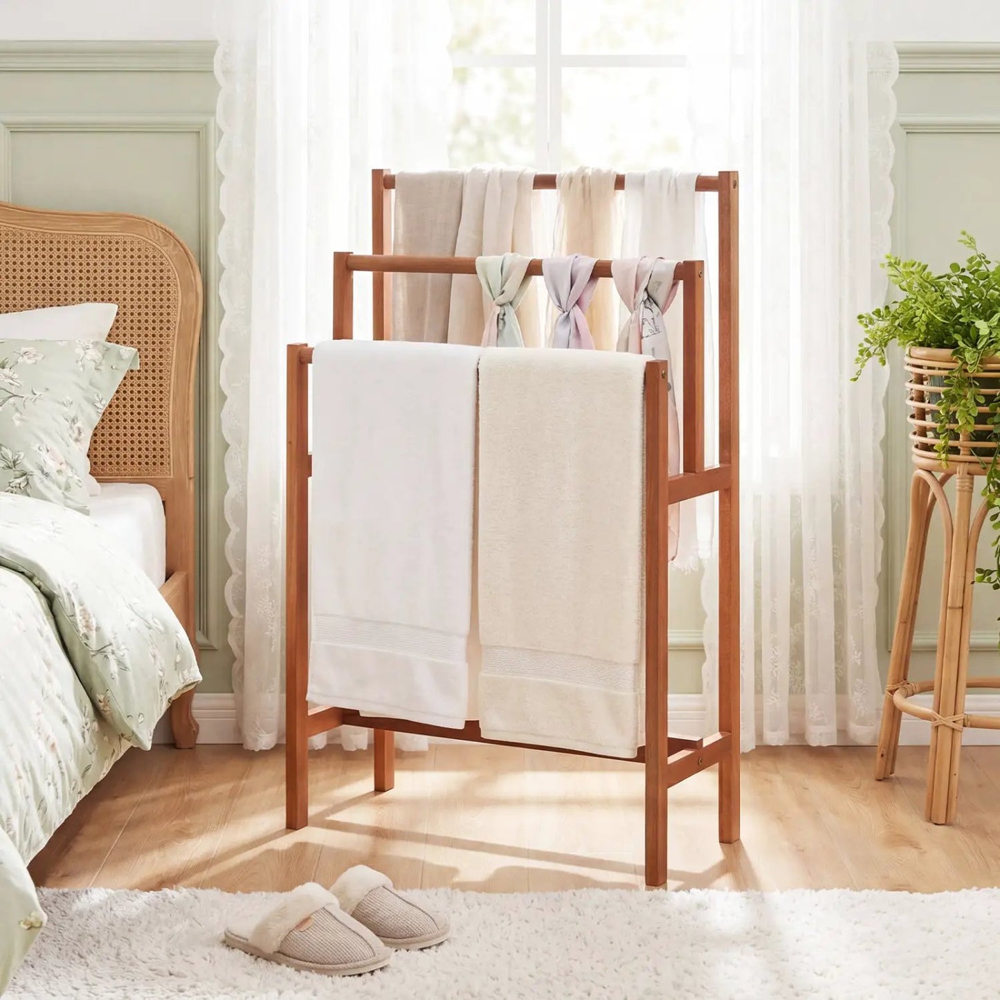 Solid Wood Farmhouse Towel Rack for Small Spaces