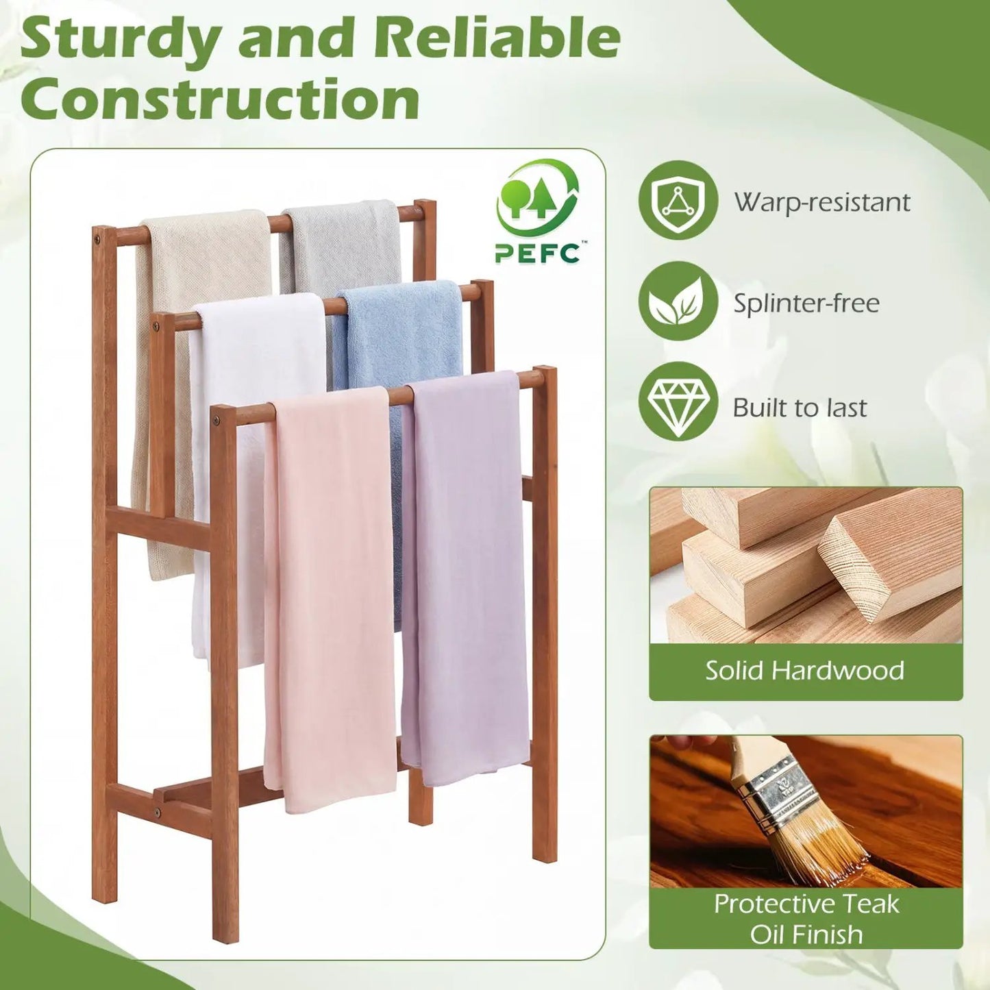 Solid Wood Farmhouse Towel Rack for Small Spaces