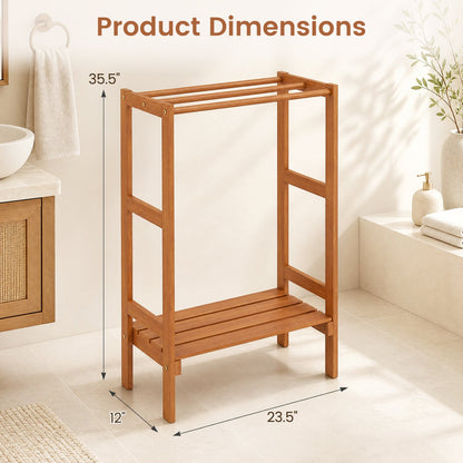 Freestanding Towel Rack by DirectDeals with 3 bars and bottom shelf in natural wood on Tampa Home & Garden Store