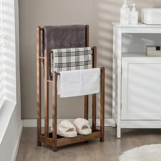 Freestanding Towel Rack 3-Bar Hand Towel Drying Stand with Bottom Storage Shelf-Rustic Brown - Tampa Home & Garden Store