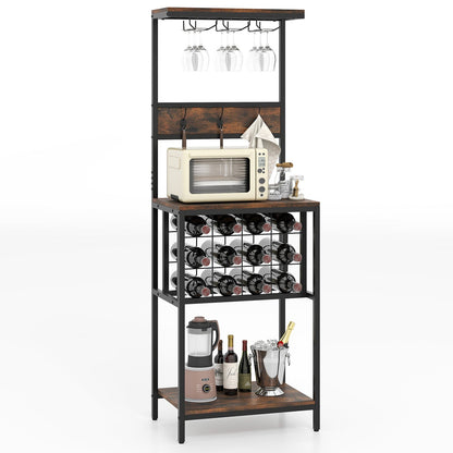 Botellero independiente, mueble bar de suelo con estantes para copas - Marrón rústico