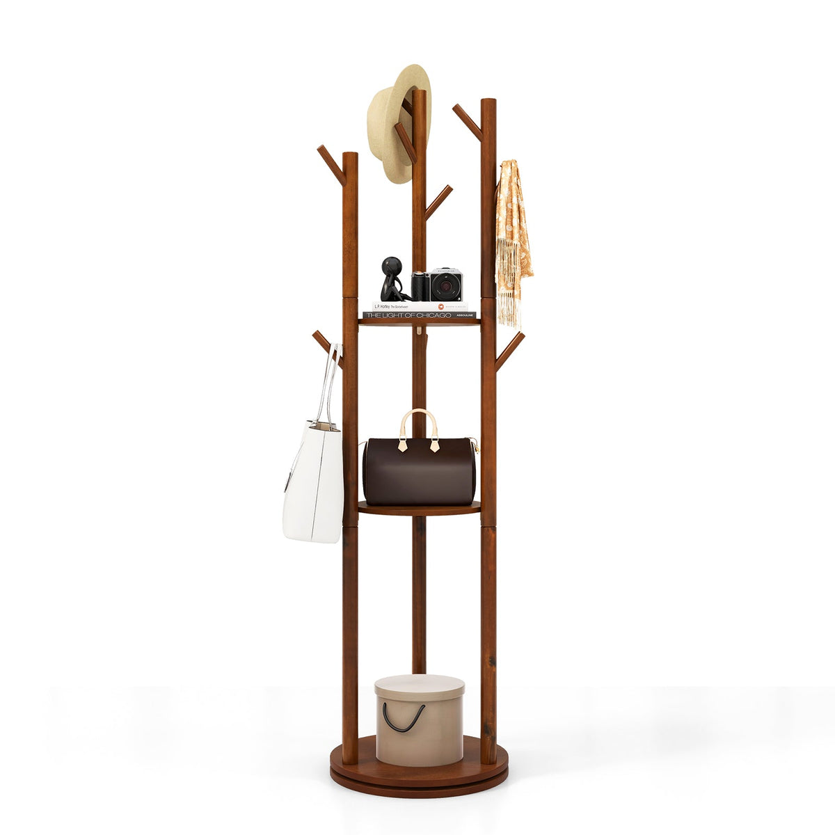 Freestanding wooden hall tree with 3 display shelves and 9 hooks DirectDeals on Tampa Home & Garden Store