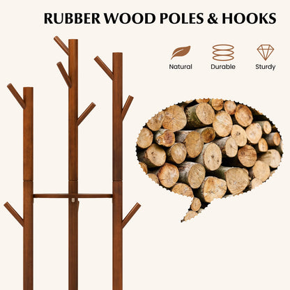 Freestanding wooden coat tree with 9 hooks and 3-shelf display in rubber wood DirectDeals brand on Tampa Home & Garden Store