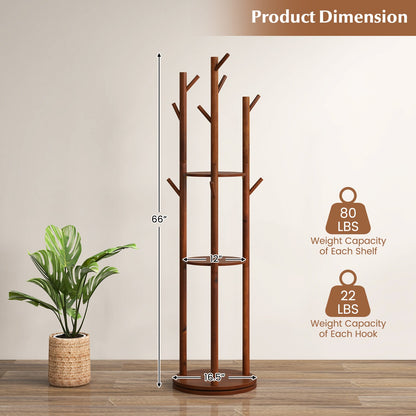 Wooden coat tree by DirectDeals with 3 display shelves and 9 hooks on Tampa Home & Garden Store