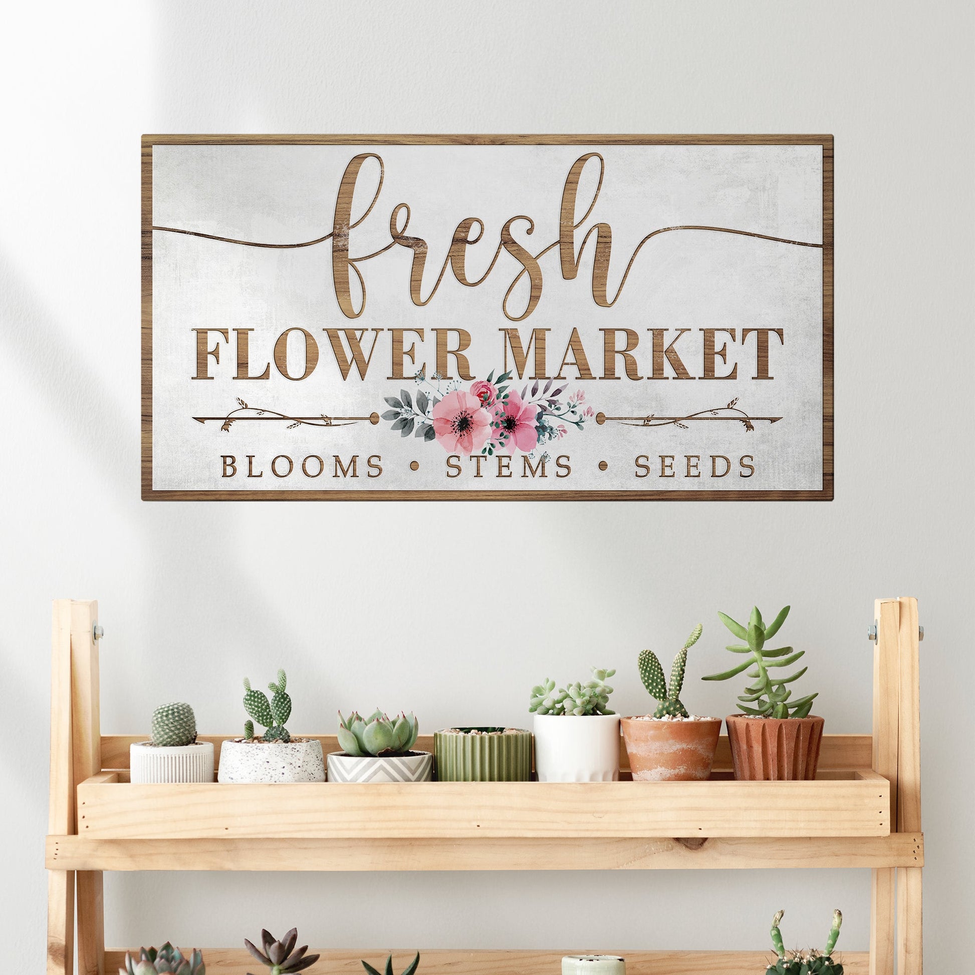 Fresh Flower Market canvas sign with wood frame and floral bouquet Tailored Canvases on Tampa Home & Garden Store