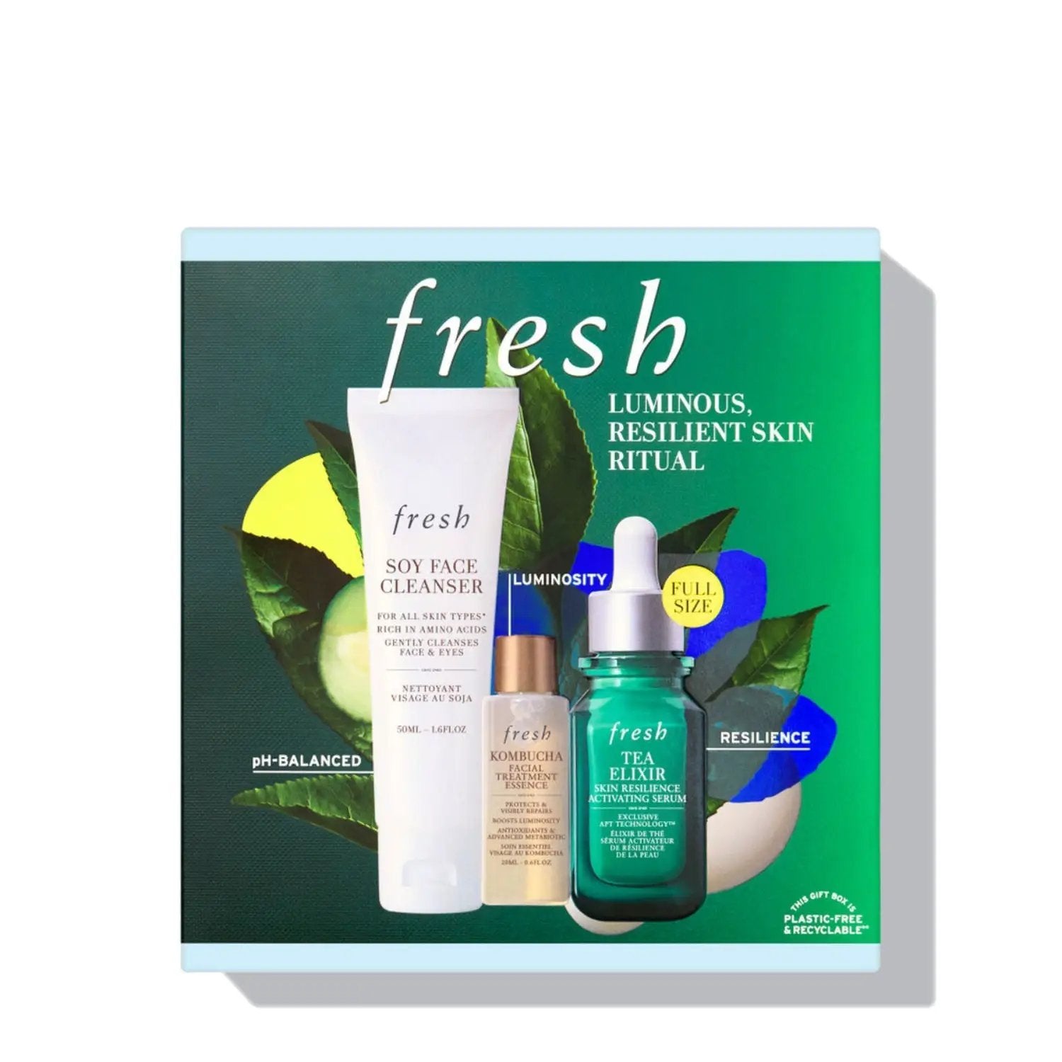 Fresh Luminous Resilient Skin Ritual Set, 4-piece Nava Beauty green box with cleanser and serums on Tampa Home & Garden Store