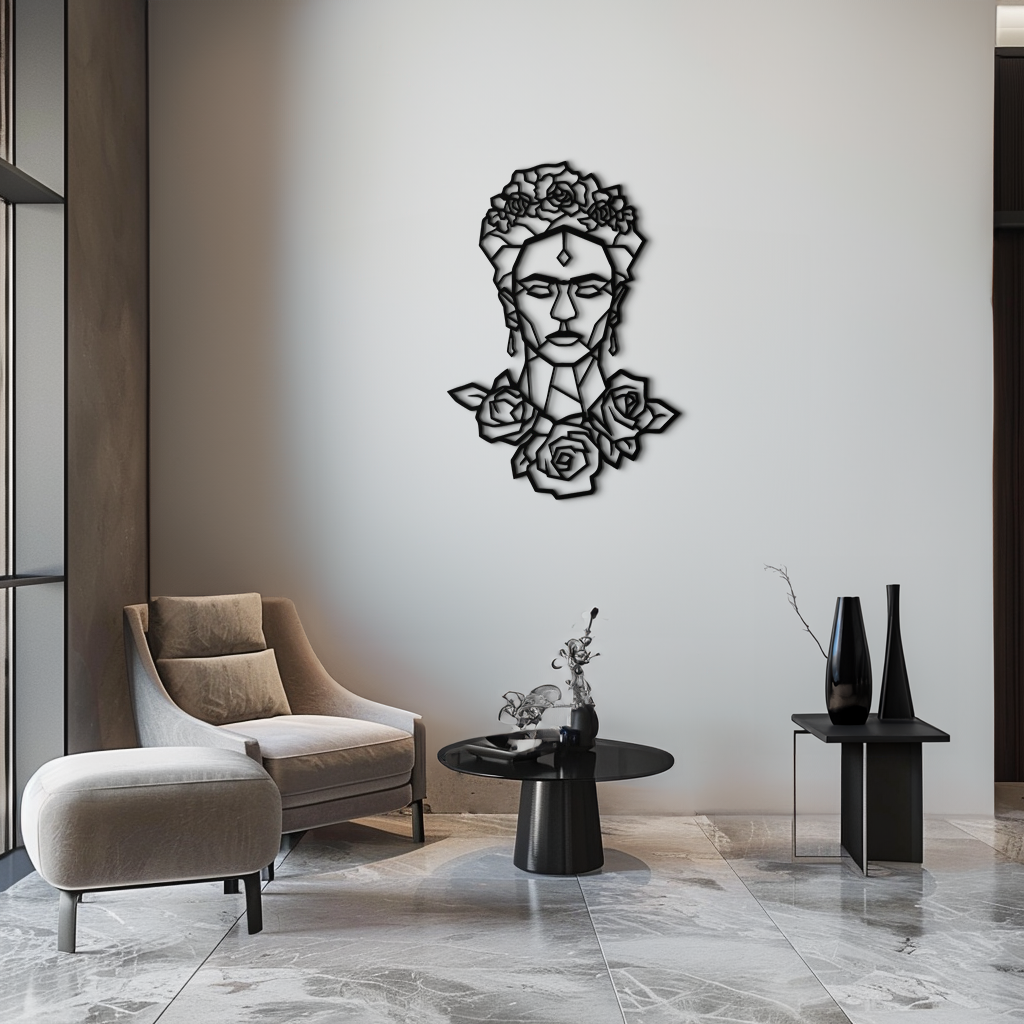 Frida Kahlo Metal Wall Art - Geometric Floral Portrait- KAF174 - Tampa Home & Garden Store
