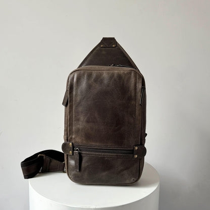 Full-Grain Crazy Horse Leather Sling Bag – Rugged Style, Two-Way Carry