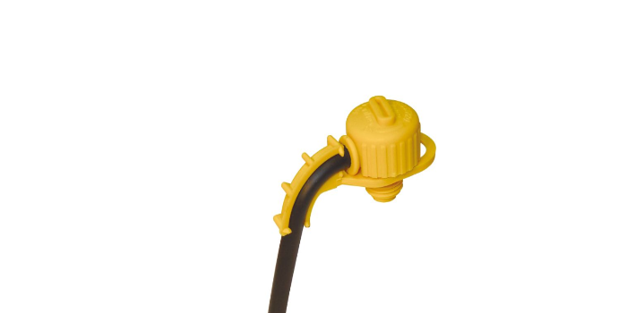 Frost Pro Accessory for Topaz irrigation, yellow plastic valve on black hose Rivendell Dist. on Tampa Home & Garden Store