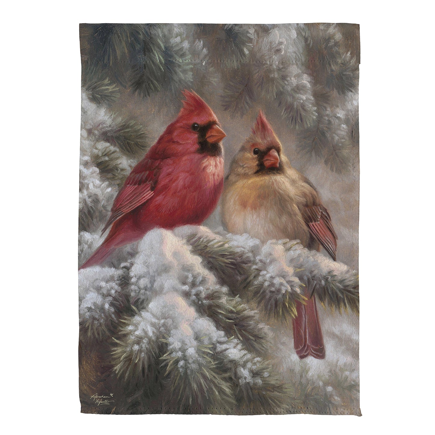 Frosted Cardinals Suede House Flag - Tampa Home & Garden Store