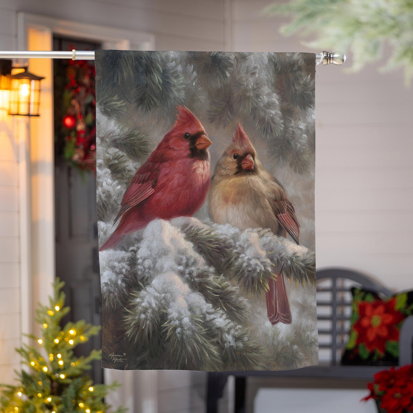 Frosted Cardinals Suede House Flag - Tampa Home & Garden Store