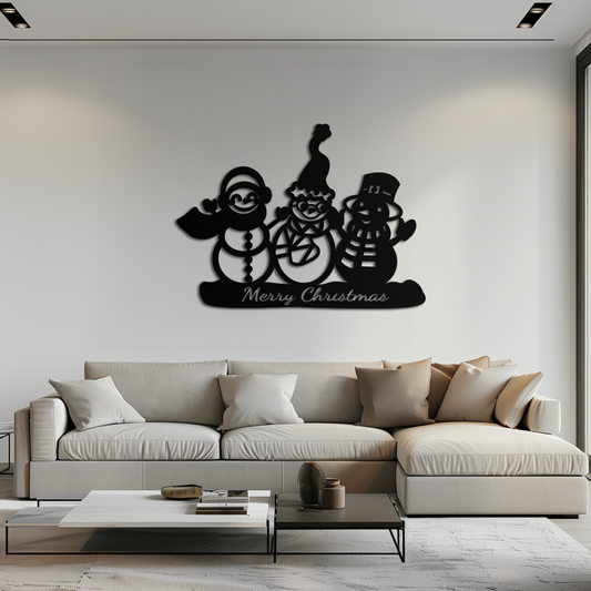 Frosty Trio Metal Wall Art - Merry Christmas Snowman Holiday Decor- KAF306 - Tampa Home & Garden Store