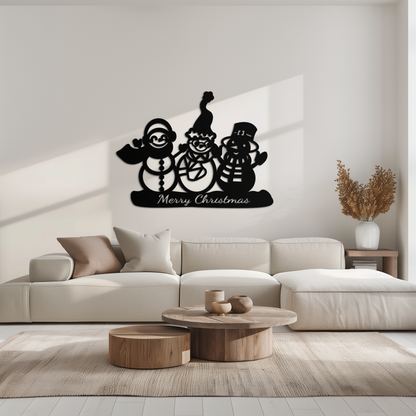 Frosty Trio Metal Wall Art - Merry Christmas Snowman Holiday Decor- KAF306 - Tampa Home & Garden Store