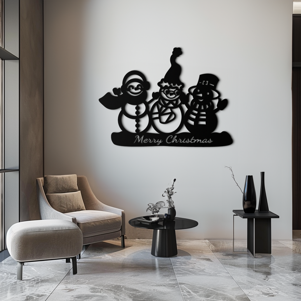 Frosty Trio Metal Wall Art - Merry Christmas Snowman Holiday Decor- KAF306 - Tampa Home & Garden Store