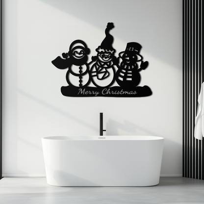 Frosty Trio Metal Wall Art - Merry Christmas Snowman Holiday Decor- KAF306 - Tampa Home & Garden Store